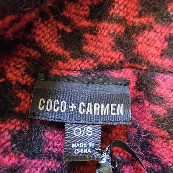Coco+Carmen Red Black Patchwork Cardigan Poncho Size Womens One Size - Picture 8 of 9